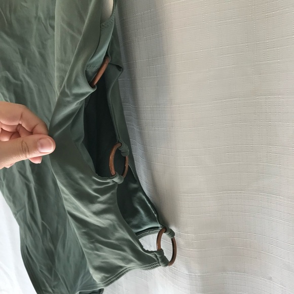 AERIE Cheeky Side Ring One Piece Swimsuit GREEN open back adjustable padded XL - Picture 4 of 10